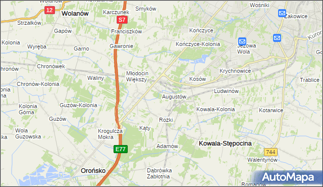 mapa Augustów gmina Kowala, Augustów gmina Kowala na mapie Targeo