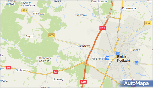 mapa Augustowo gmina Bielsk Podlaski, Augustowo gmina Bielsk Podlaski na mapie Targeo