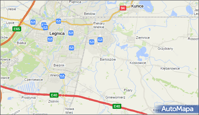mapa Bartoszów gmina Legnickie Pole, Bartoszów gmina Legnickie Pole na mapie Targeo