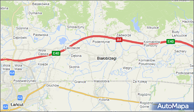 mapa Białobrzegi powiat łańcucki, Białobrzegi powiat łańcucki na mapie Targeo