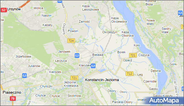 mapa Bielawa gmina Konstancin-Jeziorna, Bielawa gmina Konstancin-Jeziorna na mapie Targeo