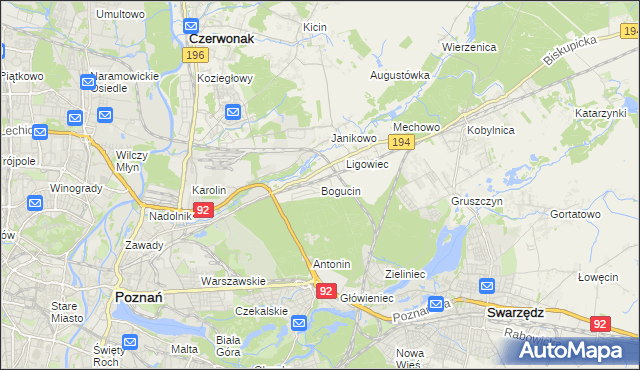mapa Bogucin gmina Swarzędz, Bogucin gmina Swarzędz na mapie Targeo