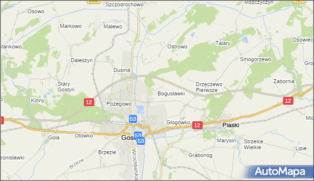 mapa Bogusławki gmina Gostyń, Bogusławki gmina Gostyń na mapie Targeo