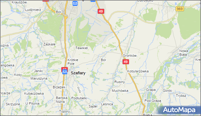 mapa Bór gmina Szaflary, Bór gmina Szaflary na mapie Targeo