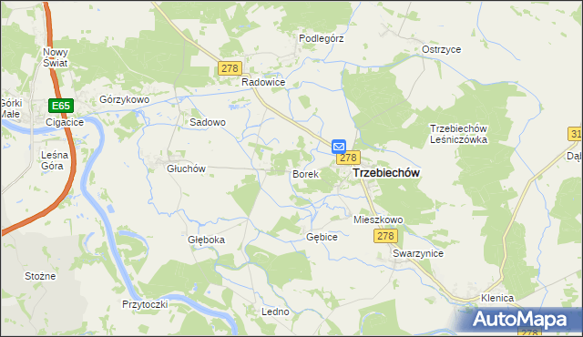 mapa Borek gmina Trzebiechów, Borek gmina Trzebiechów na mapie Targeo