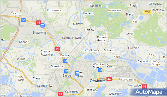 mapa Broszkowice, Broszkowice na mapie Targeo