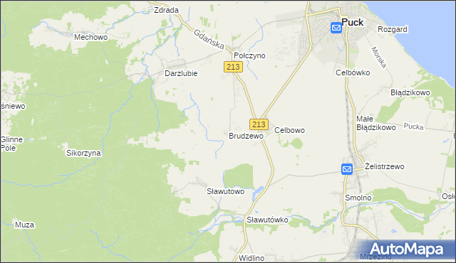 mapa Brudzewo gmina Puck, Brudzewo gmina Puck na mapie Targeo