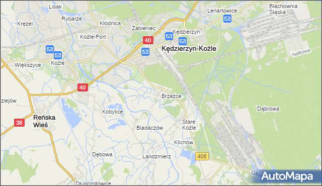 mapa Brzeźce gmina Bierawa, Brzeźce gmina Bierawa na mapie Targeo