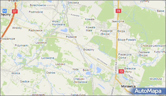 mapa Brzeziny gmina Morawica, Brzeziny gmina Morawica na mapie Targeo