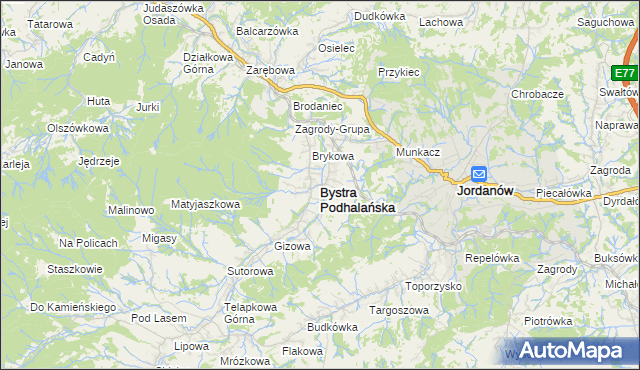 mapa Bystra Podhalańska, Bystra Podhalańska na mapie Targeo