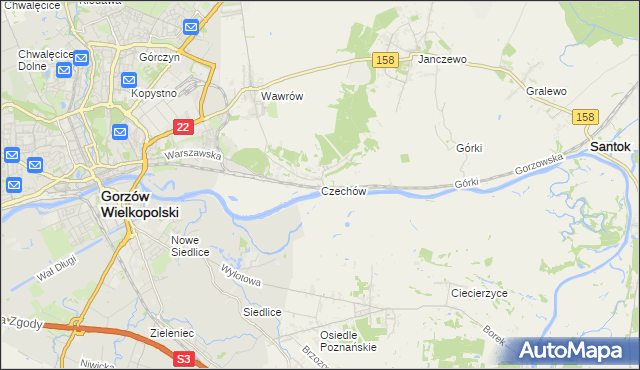 mapa Czechów gmina Santok, Czechów gmina Santok na mapie Targeo