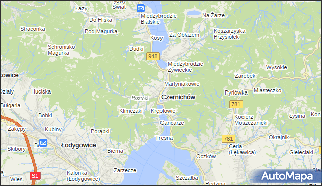 mapa Czernichów powiat żywiecki, Czernichów powiat żywiecki na mapie Targeo