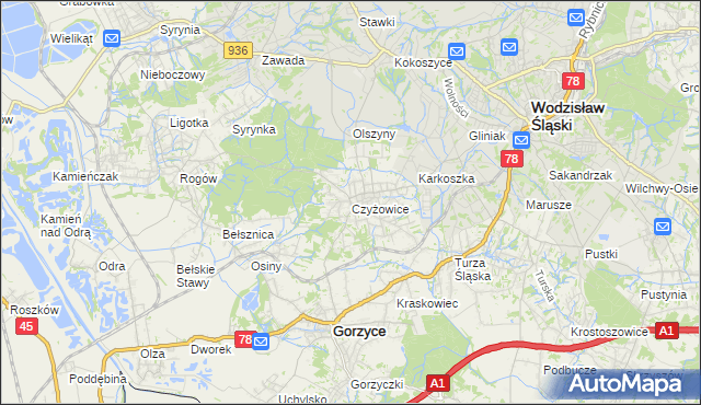 mapa Czyżowice gmina Gorzyce, Czyżowice gmina Gorzyce na mapie Targeo