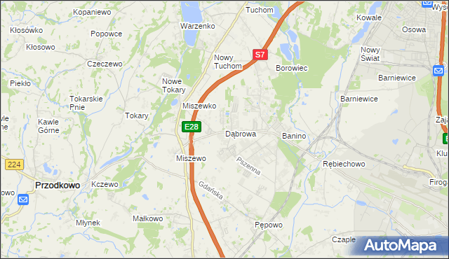 mapa Dąbrowa gmina Żukowo, Dąbrowa gmina Żukowo na mapie Targeo