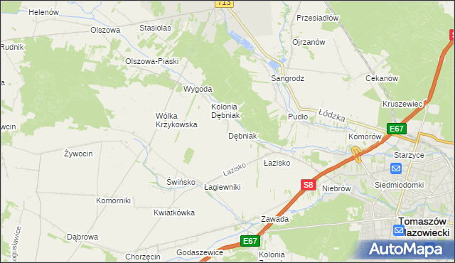 mapa Dębniak gmina Ujazd, Dębniak gmina Ujazd na mapie Targeo