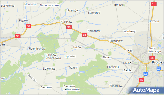 mapa Dzierżanów gmina Krotoszyn, Dzierżanów gmina Krotoszyn na mapie Targeo