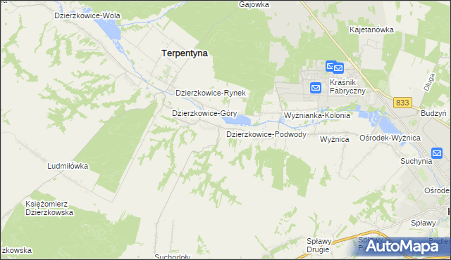 mapa Dzierzkowice-Podwody, Dzierzkowice-Podwody na mapie Targeo