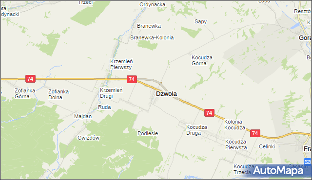 mapa Dzwola, Dzwola na mapie Targeo