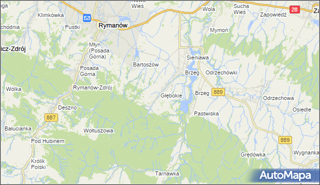 mapa Głębokie gmina Rymanów, Głębokie gmina Rymanów na mapie Targeo