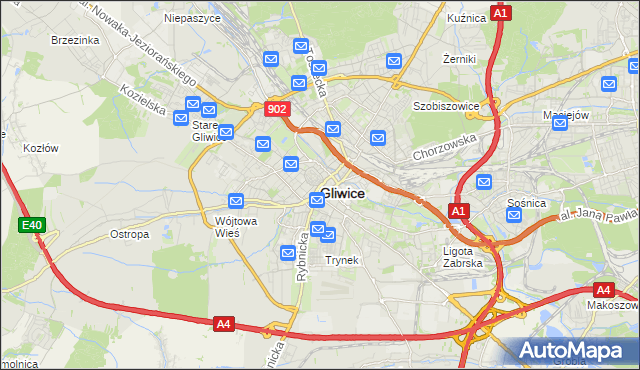 mapa Gliwic, Gliwice na mapie Targeo