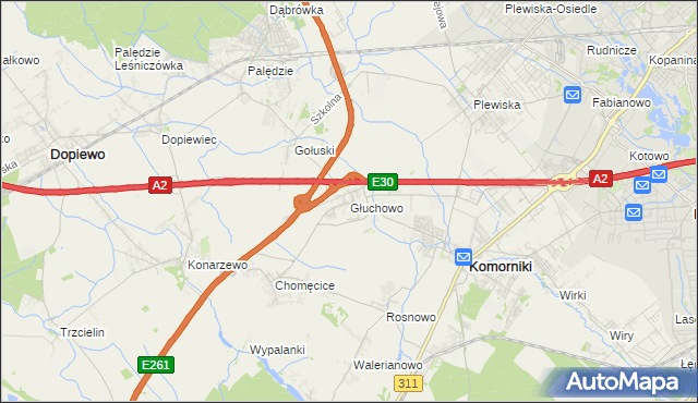 mapa Głuchowo gmina Komorniki, Głuchowo gmina Komorniki na mapie Targeo