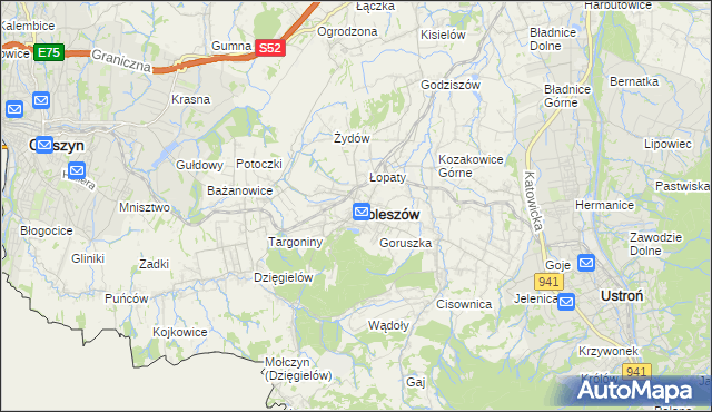 mapa Goleszów powiat cieszyński, Goleszów powiat cieszyński na mapie Targeo