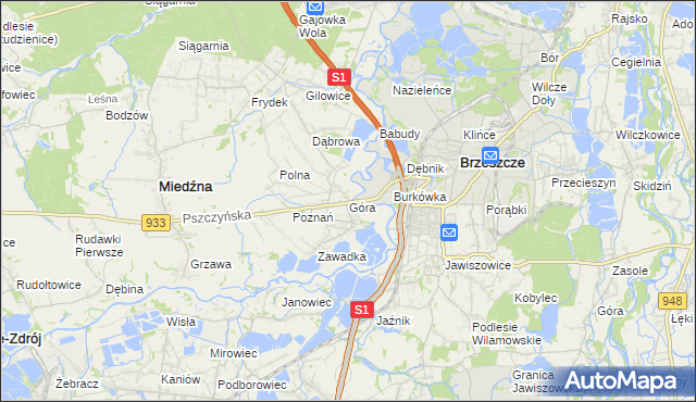 mapa Góra gmina Miedźna, Góra gmina Miedźna na mapie Targeo