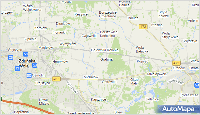 mapa Grabina gmina Łask, Grabina gmina Łask na mapie Targeo