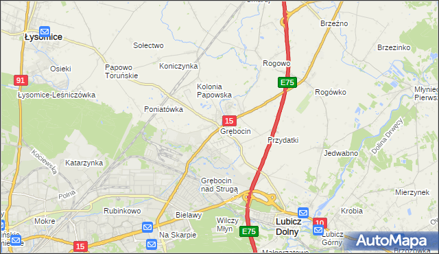 mapa Grębocin gmina Lubicz, Grębocin gmina Lubicz na mapie Targeo