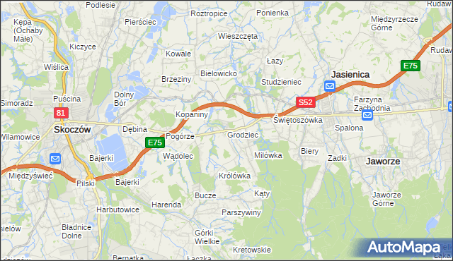 mapa Grodziec gmina Jasienica, Grodziec gmina Jasienica na mapie Targeo