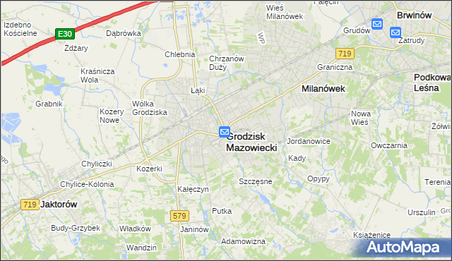 mapa Grodzisk Mazowiecki, Grodzisk Mazowiecki na mapie Targeo