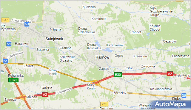mapa Halinów powiat miński, Halinów powiat miński na mapie Targeo