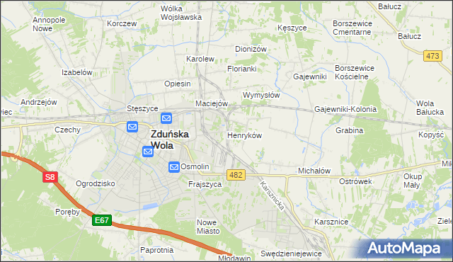 mapa Henryków gmina Zduńska Wola, Henryków gmina Zduńska Wola na mapie Targeo