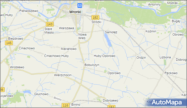 mapa Huby-Oporowo, Huby-Oporowo na mapie Targeo