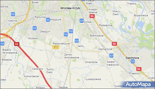 mapa Iwiny gmina Siechnice, Iwiny gmina Siechnice na mapie Targeo