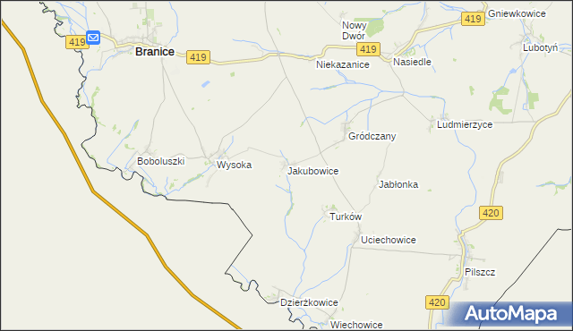 mapa Jakubowice gmina Branice, Jakubowice gmina Branice na mapie Targeo
