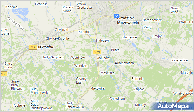 mapa Janinów gmina Grodzisk Mazowiecki, Janinów gmina Grodzisk Mazowiecki na mapie Targeo