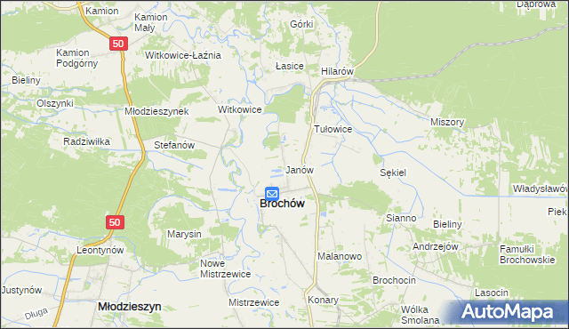 mapa Janów gmina Brochów, Janów gmina Brochów na mapie Targeo