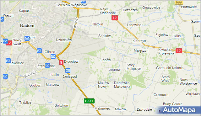 mapa Janów gmina Skaryszew, Janów gmina Skaryszew na mapie Targeo