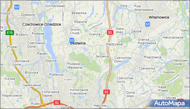 mapa Janowice gmina Bestwina, Janowice gmina Bestwina na mapie Targeo