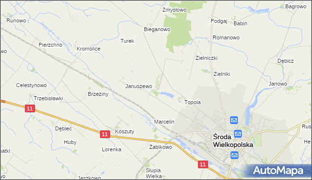 mapa Jarosławiec gmina Środa Wielkopolska, Jarosławiec gmina Środa Wielkopolska na mapie Targeo