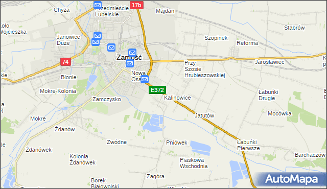 mapa Kalinowice gmina Zamość, Kalinowice gmina Zamość na mapie Targeo