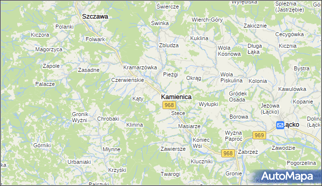 mapa Kamienica powiat limanowski, Kamienica powiat limanowski na mapie Targeo
