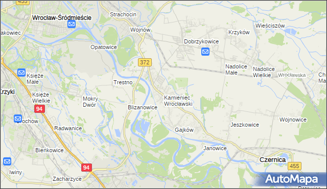 mapa Kamieniec Wrocławski, Kamieniec Wrocławski na mapie Targeo