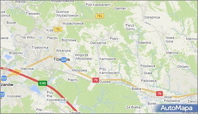 mapa Karniowice gmina Trzebinia, Karniowice gmina Trzebinia na mapie Targeo