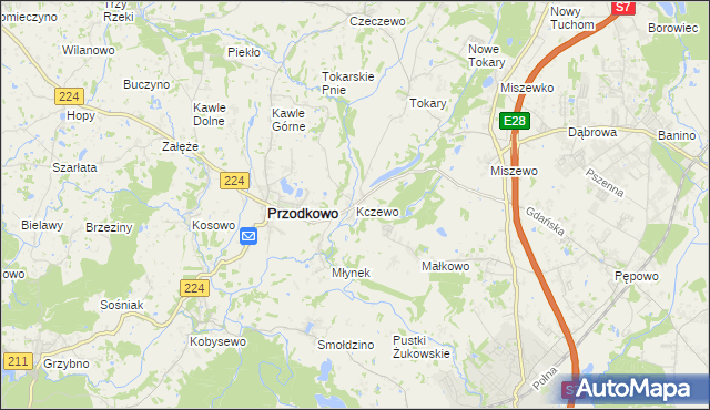 mapa Kczewo gmina Przodkowo, Kczewo gmina Przodkowo na mapie Targeo