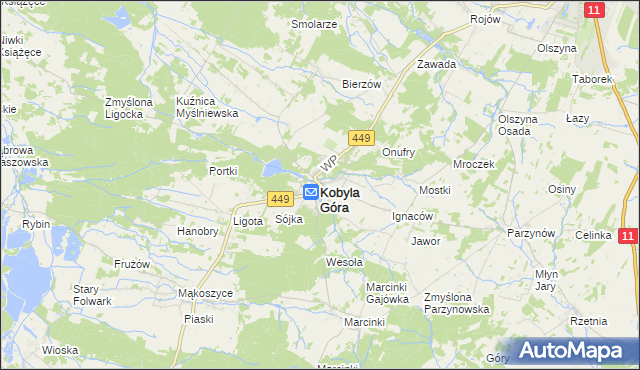 mapa Kobyla Góra powiat ostrzeszowski, Kobyla Góra powiat ostrzeszowski na mapie Targeo