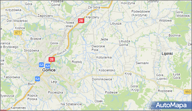 mapa Kobylanka gmina Gorlice, Kobylanka gmina Gorlice na mapie Targeo