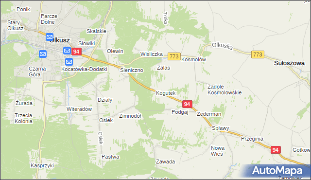 mapa Kogutek gmina Olkusz, Kogutek gmina Olkusz na mapie Targeo