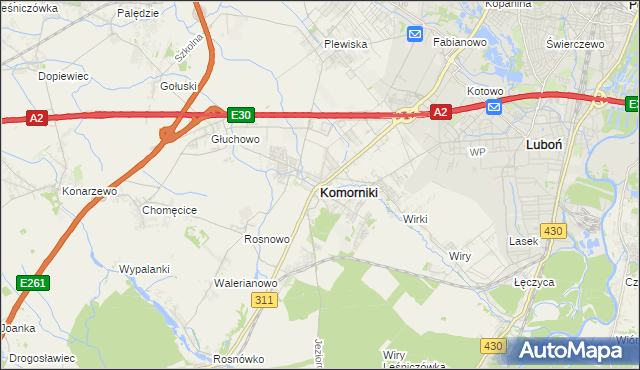 mapa Komorniki powiat poznański, Komorniki powiat poznański na mapie Targeo